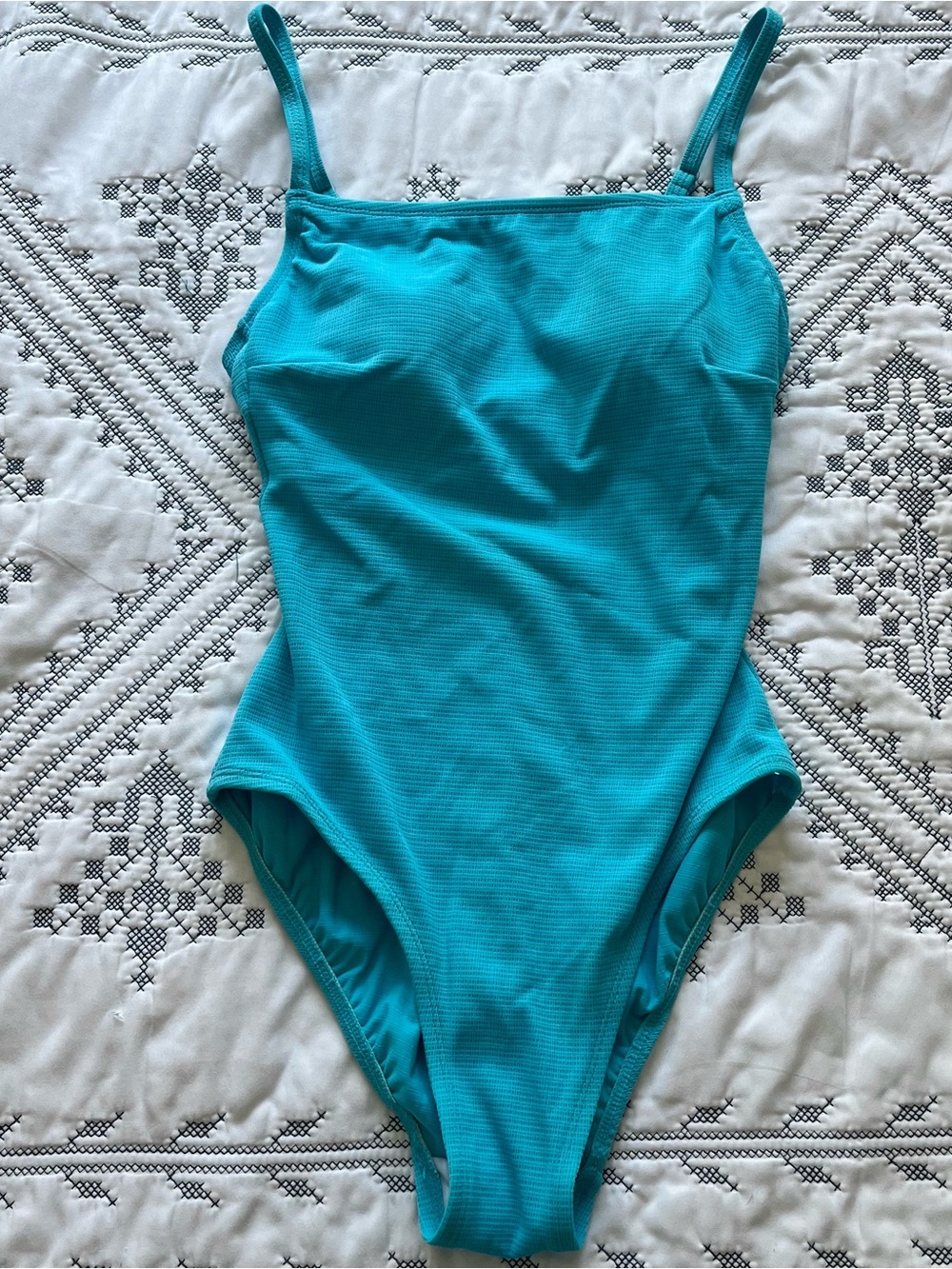 Taylor Marcs Sport Aqua Blue Ribbed Square-Neck One-Piece Swimsuit Size 8